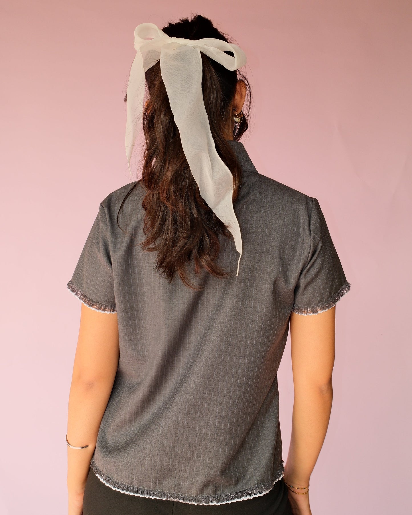 Grey Band Collar Top
