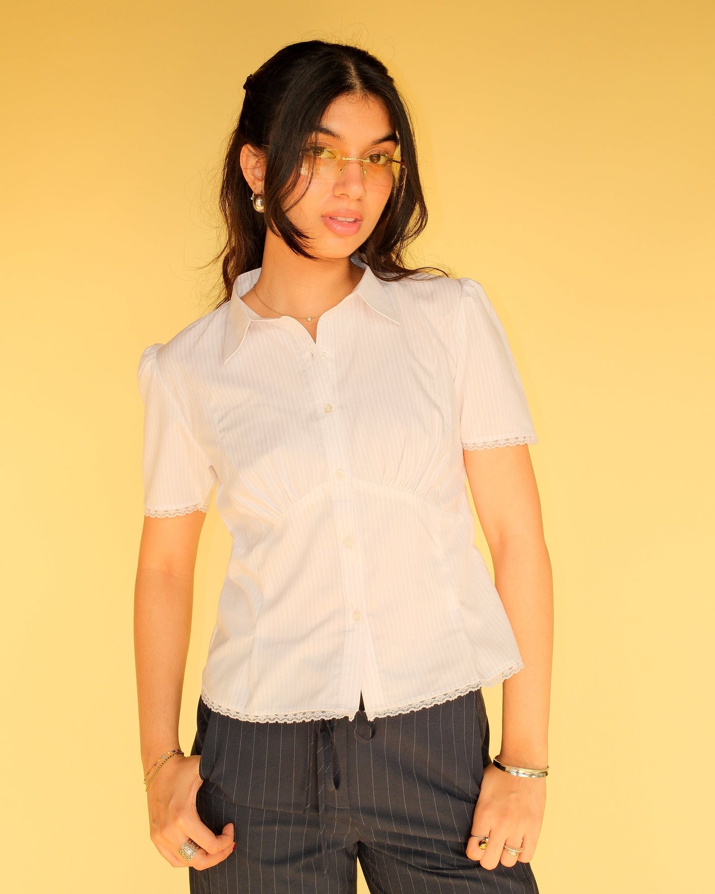 White Lace-Trim Shirt