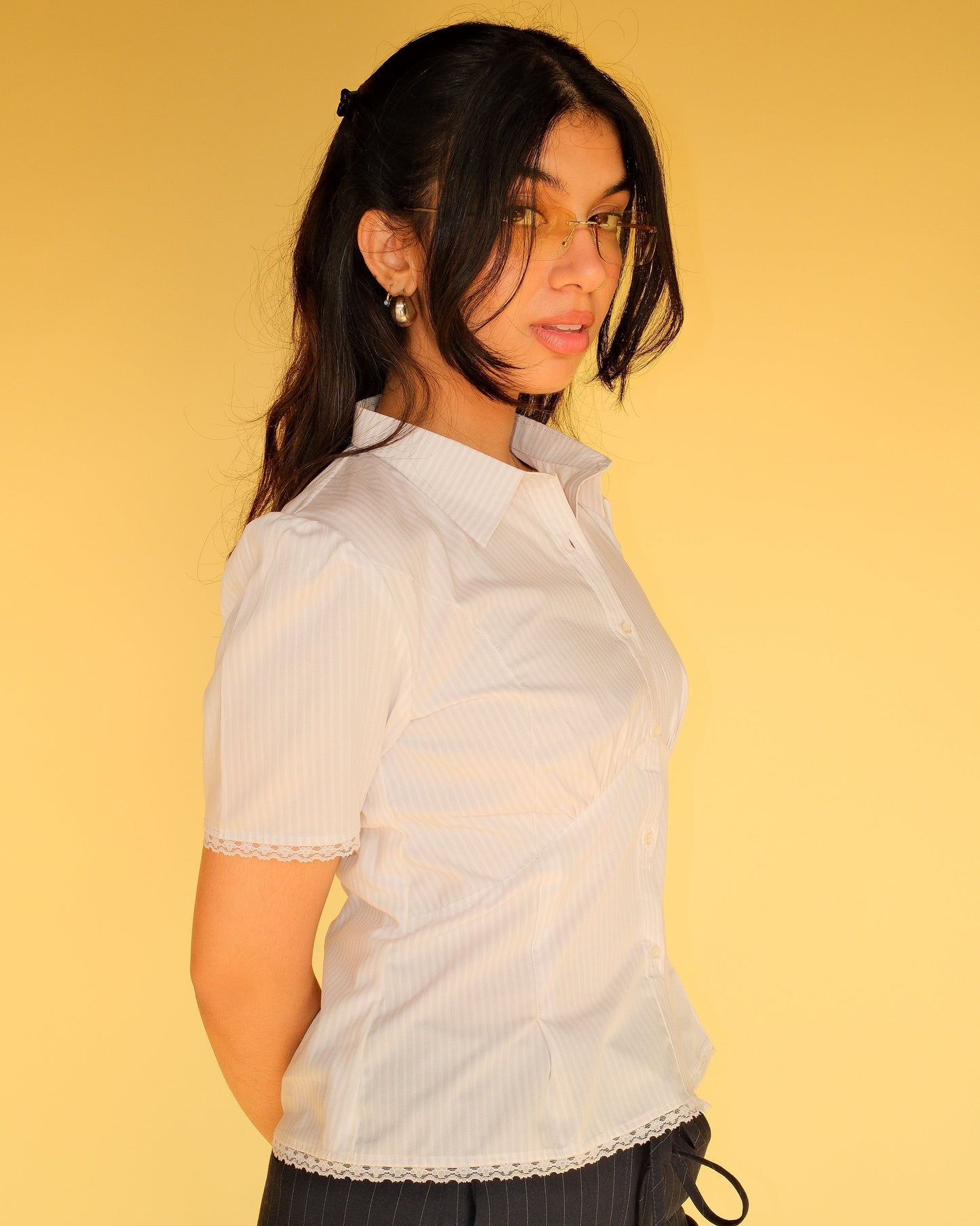 White Lace-Trim Shirt