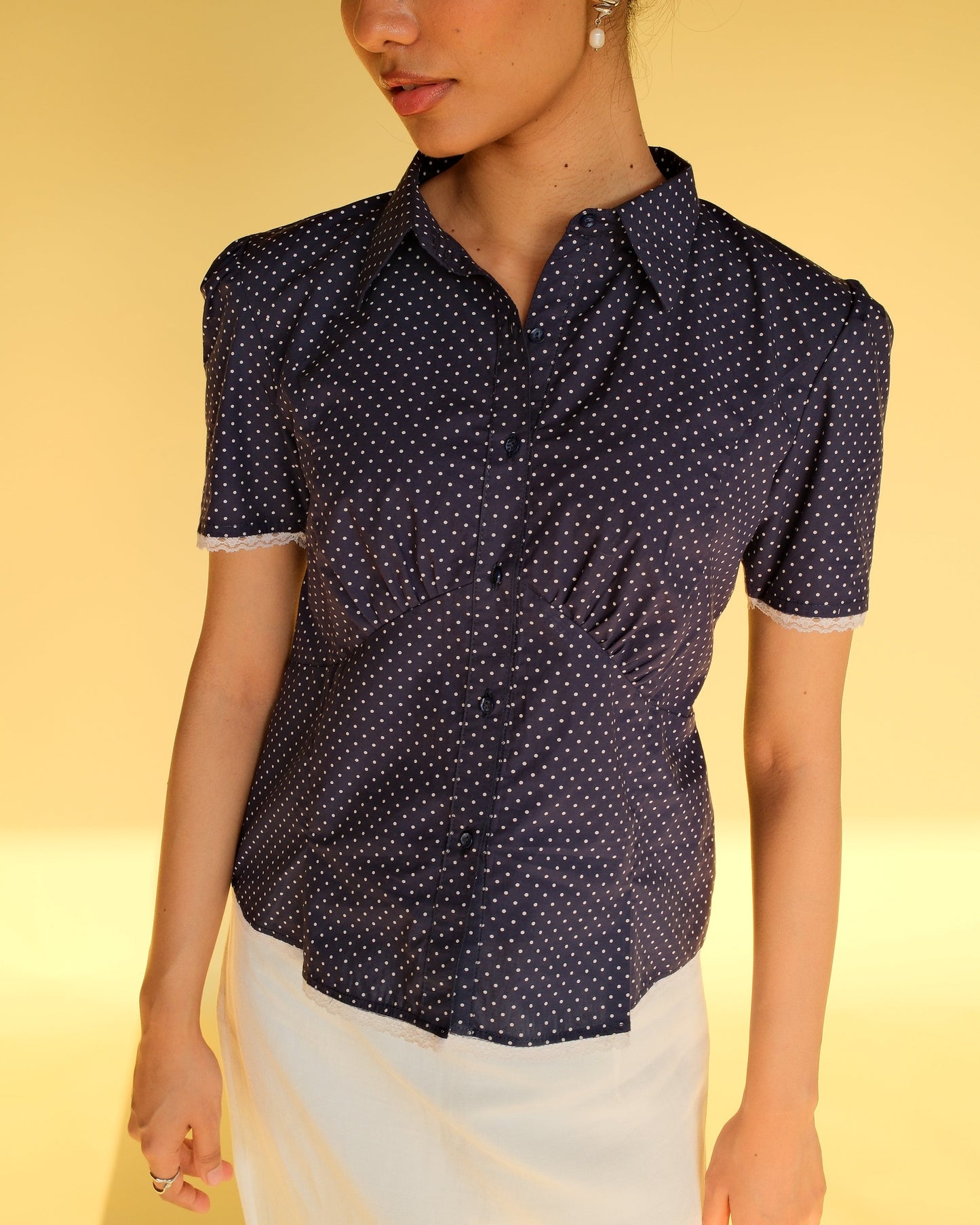 Polka Dot Lace-Trim Shirt