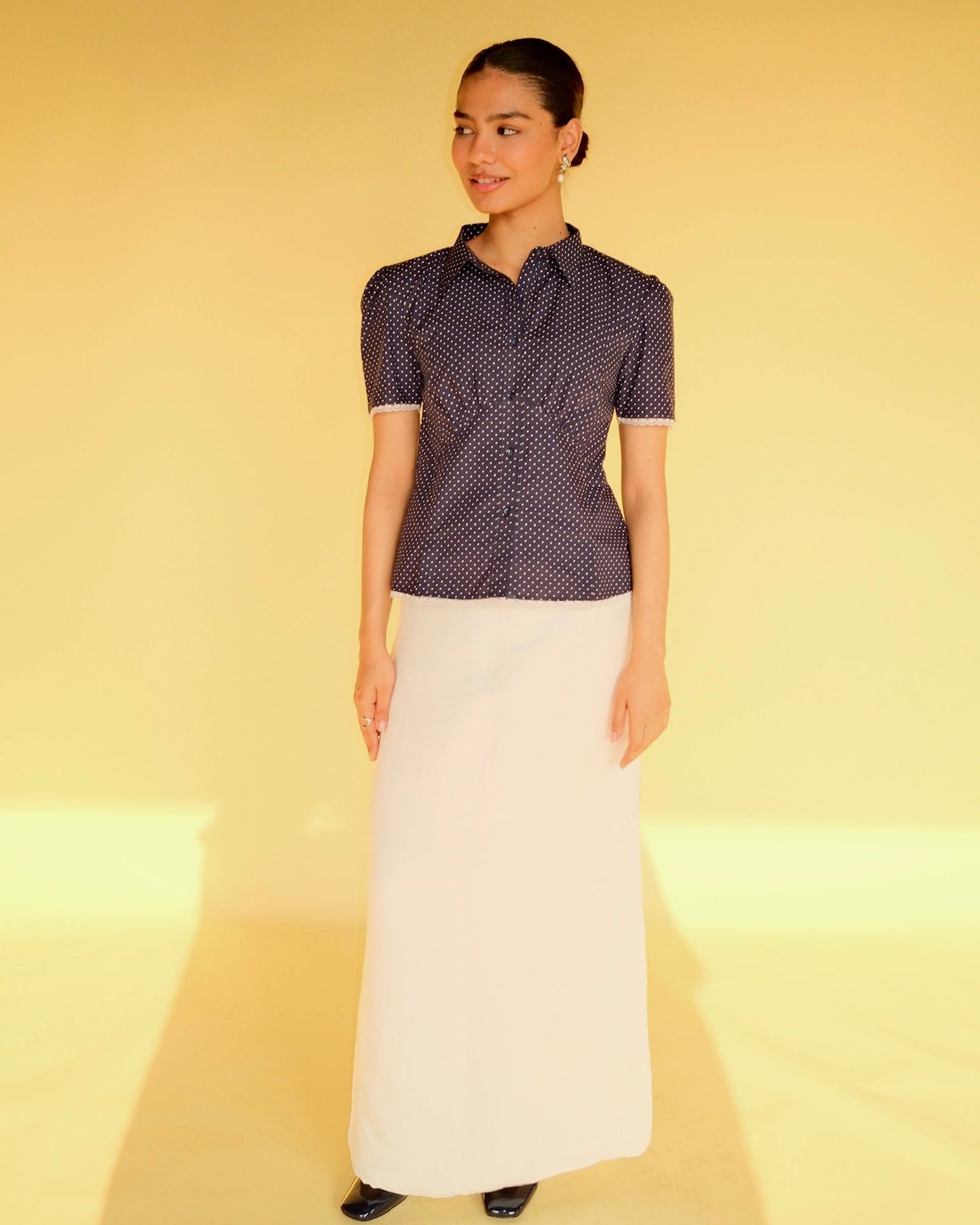 Polka Dot Lace-Trim Shirt