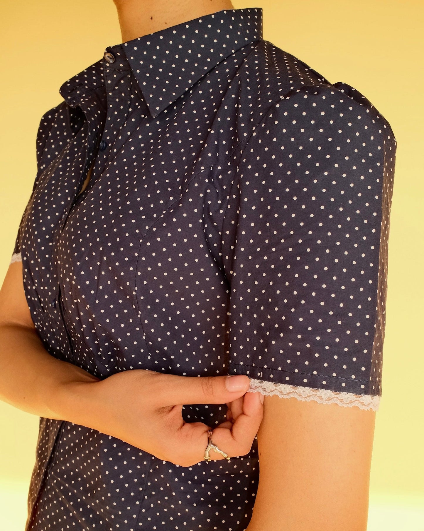 Polka Dot Lace-Trim Shirt